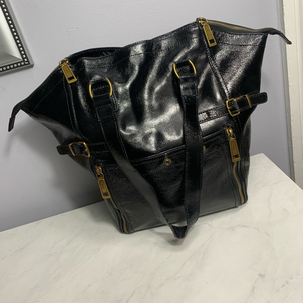 Authentic Vintage Yves Saint Laurent Black Patent Leather Downtown Bag